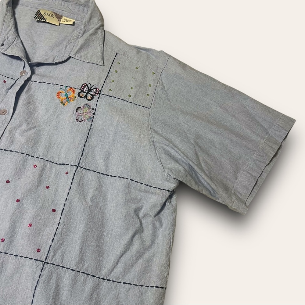 Y2K Beaded Embroidered Collared Shirt S.M.B Plus Size 2x Western Cottagecore - Picture 3 of 7